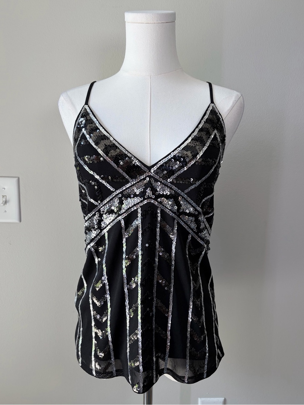 Express Black Sequin V-Neck Camisole Tank Top